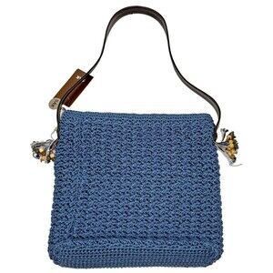 The Sak Blue Crochet Pleased Shoulder Bag NWT‎ Medium Faux Leather Strap Boho